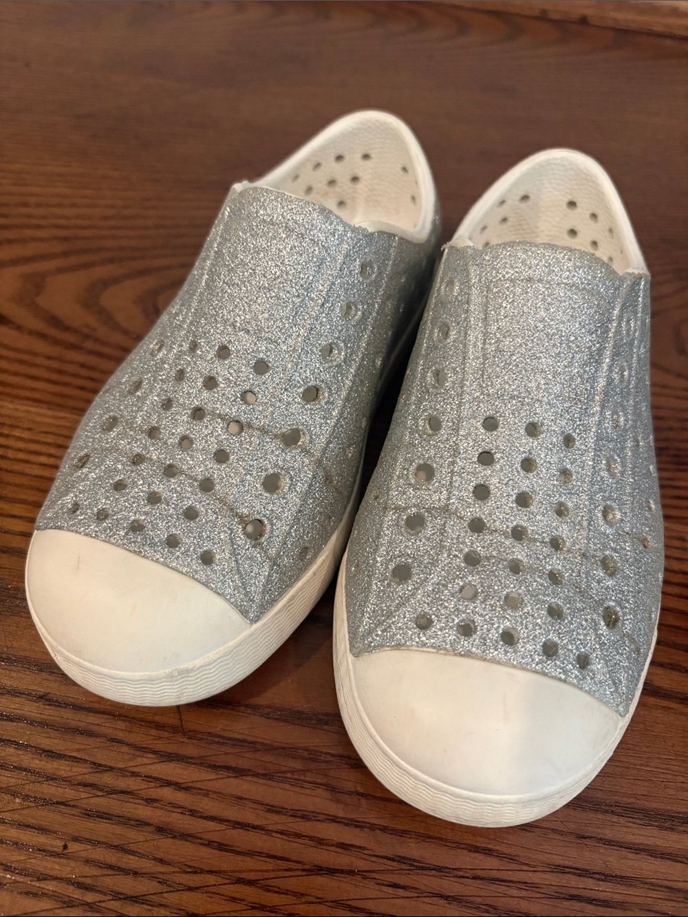 Native Silver Glitter Slip-On Sneakers with White Toe